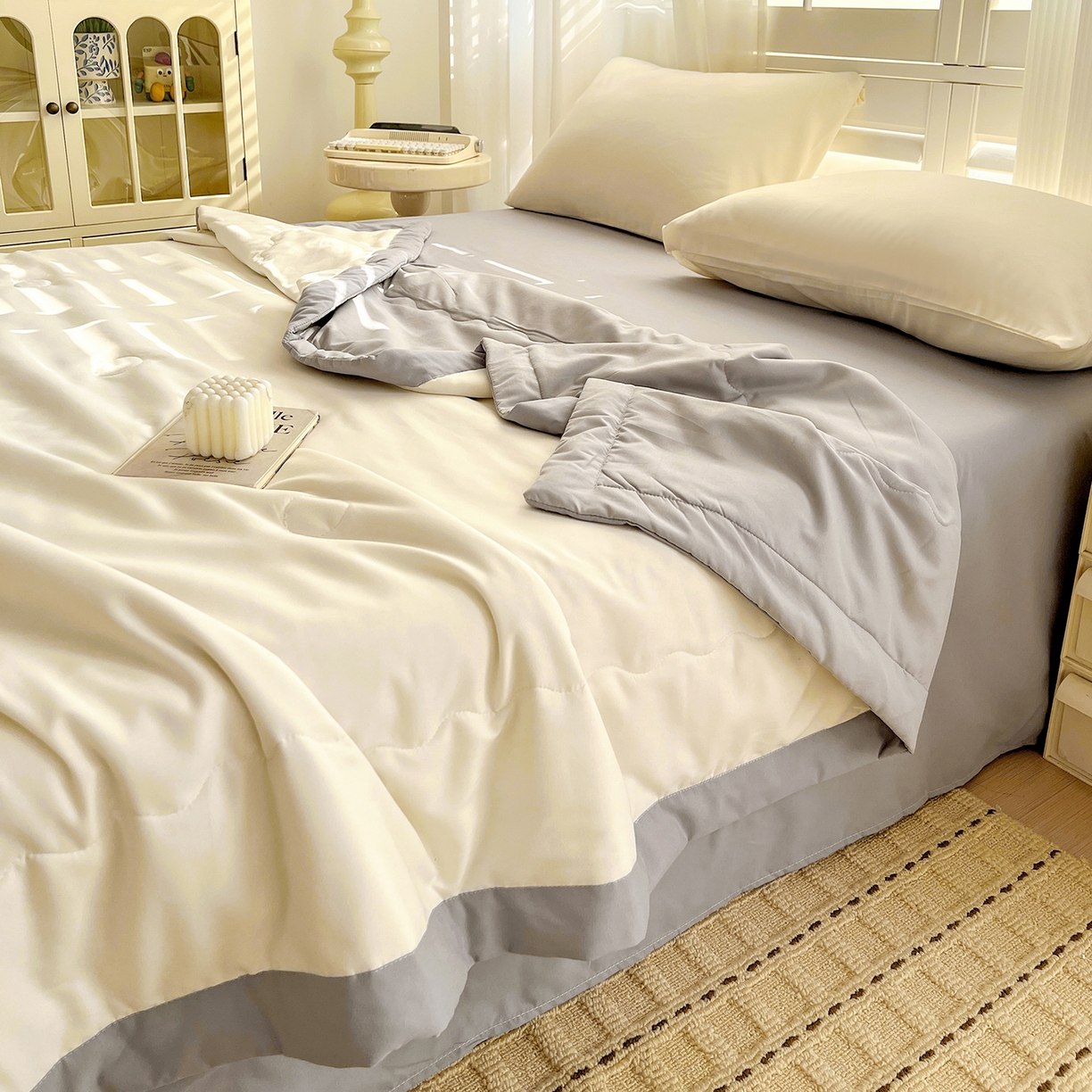 91家纺网 家纺一手货源 找家纺 易展家居 2026新款水洗棉新疆棉花夏被-棉花2 棉花-白拼灰