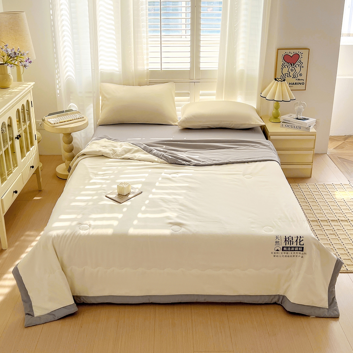 91家纺网 家纺一手货源 找家纺 易展家居 2026新款水洗棉新疆棉花夏被-棉花2 棉花-白拼灰