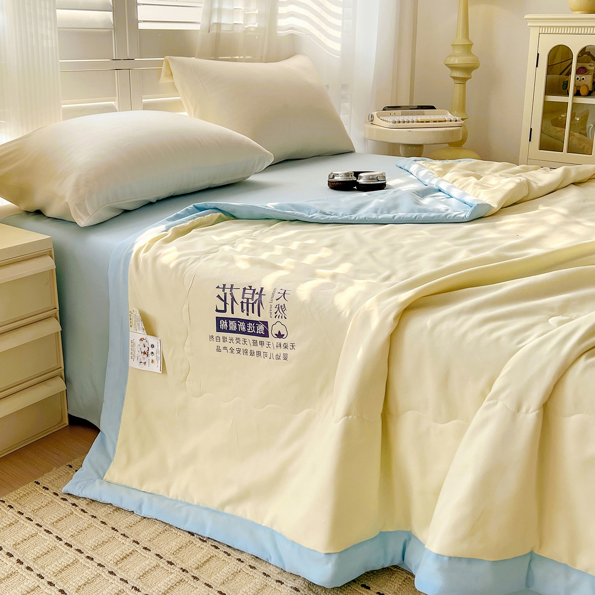 91家纺网 家纺一手货源 找家纺 易展家居 2026新款水洗棉新疆棉花夏被-棉花2 棉花-黄拼蓝