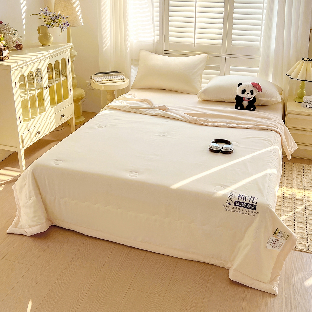 91家纺网 家纺一手货源 找家纺 易展家居 2026新款水洗棉新疆棉花夏被-棉花2 棉花-白拼卡其