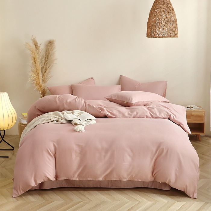 91家纺网 家纺一手货源 找家纺 晶缦家纺 2026新款纯棉纯色A类全棉双层纱四件套（水洗预处理）-觅琳系列 觅琳-海天霞