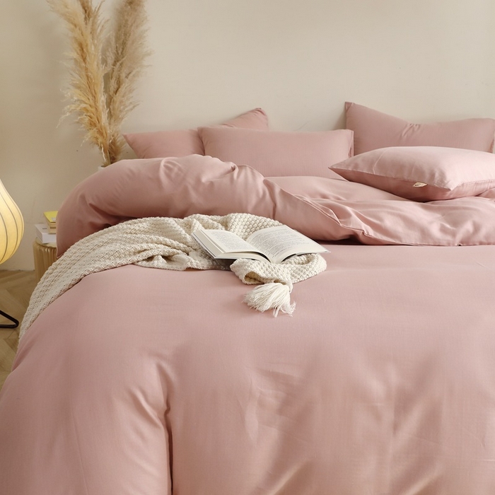 91家纺网 家纺一手货源 找家纺 晶缦家纺 2026新款纯棉纯色A类全棉双层纱四件套（水洗预处理）-觅琳系列 觅琳-海天霞