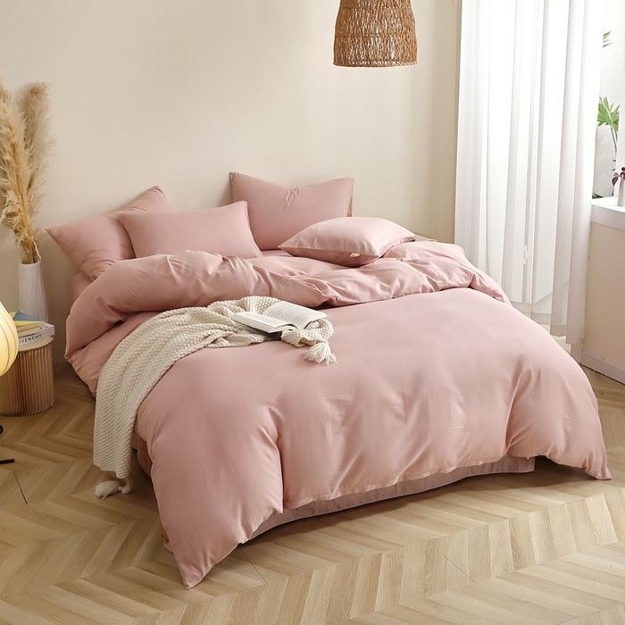 91家纺网 家纺一手货源 找家纺 晶缦家纺 2026新款纯棉纯色A类全棉双层纱四件套（水洗预处理）-觅琳系列 觅琳-海天霞