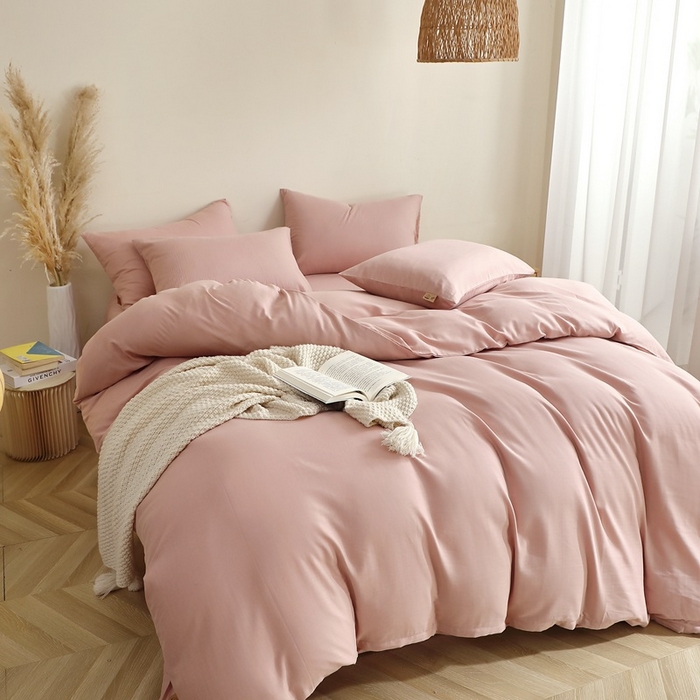 91家纺网 家纺一手货源 找家纺 晶缦家纺 2026新款纯棉纯色A类全棉双层纱四件套（水洗预处理）-觅琳系列 觅琳-海天霞