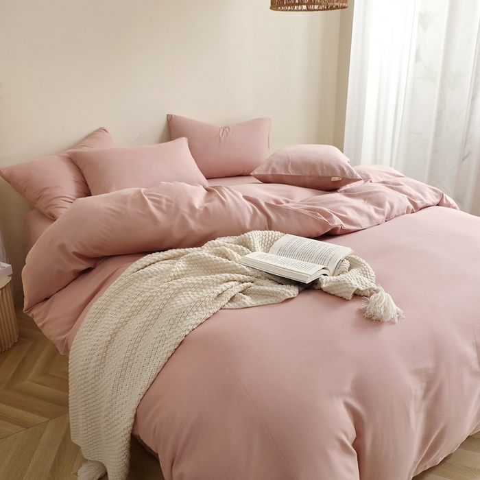 91家纺网 家纺一手货源 找家纺 晶缦家纺 2026新款纯棉纯色A类全棉双层纱四件套（水洗预处理）-觅琳系列 觅琳-海天霞