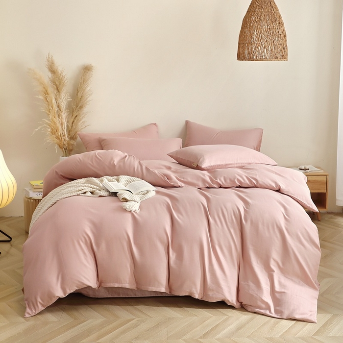 91家纺网 家纺一手货源 找家纺 晶缦家纺 2026新款纯棉纯色A类全棉双层纱四件套（水洗预处理）-觅琳系列 觅琳-海天霞