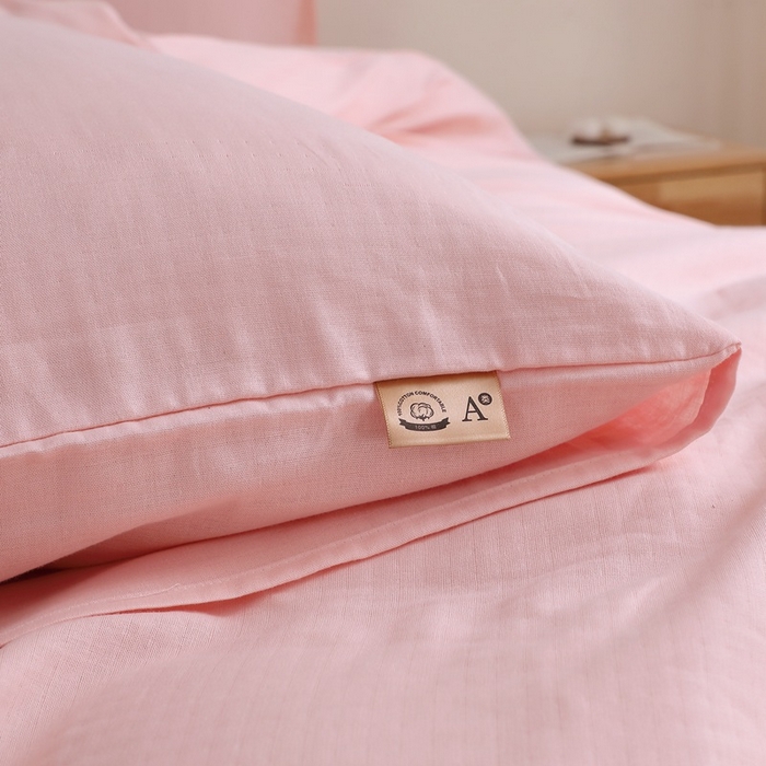 91家纺网 家纺一手货源 找家纺 晶缦家纺 2026新款纯棉纯色A类全棉双层纱四件套（水洗预处理）-觅琳系列 觅琳-暮云粉