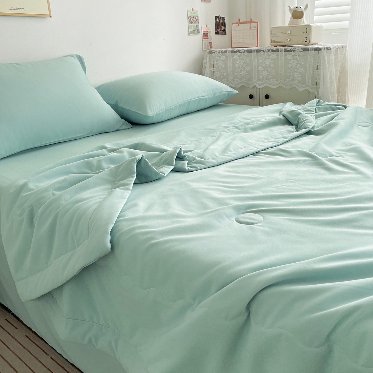 91家纺网 家纺一手货源 找家纺 易展家居 2026新款水洗棉新疆棉花夏被-棉花 棉花-青色