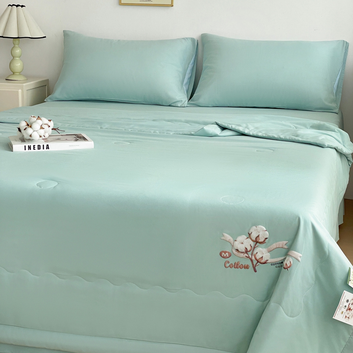 91家纺网 家纺一手货源 找家纺 易展家居 2026新款水洗棉新疆棉花夏被-棉花 棉花-青色