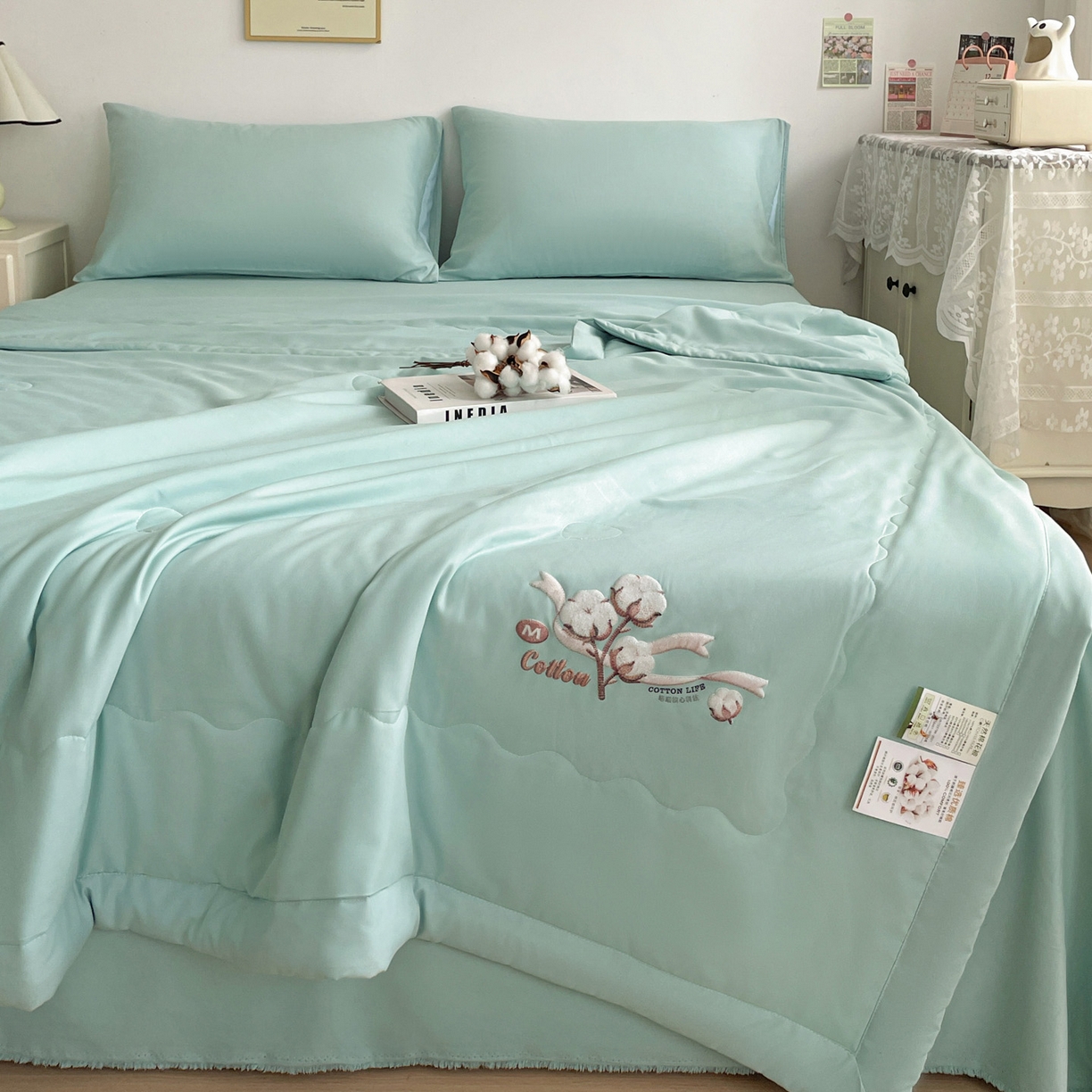 91家纺网 家纺一手货源 找家纺 易展家居 2026新款水洗棉新疆棉花夏被-棉花 棉花-青色