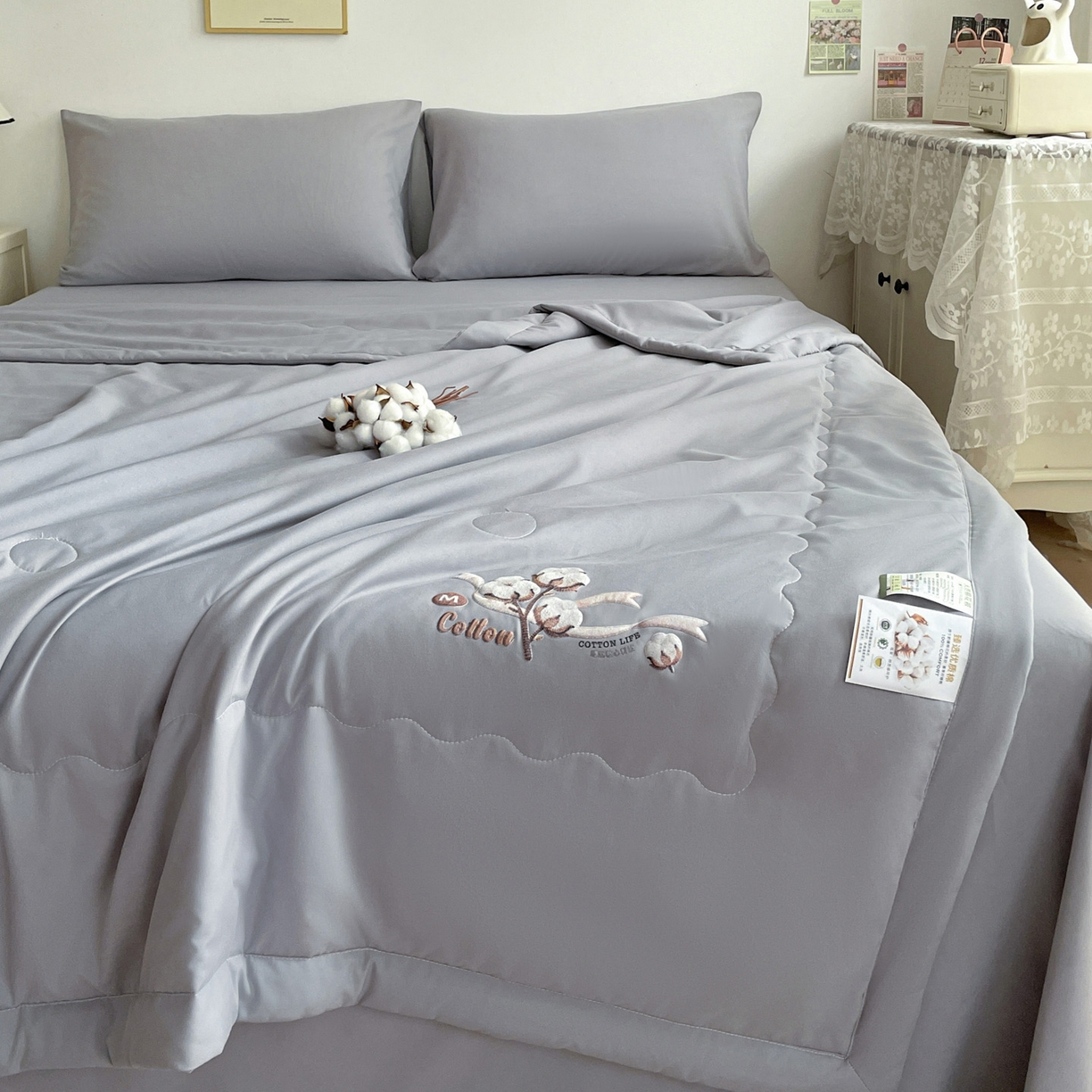 91家纺网 家纺一手货源 找家纺 易展家居 2026新款水洗棉新疆棉花夏被-棉花 棉花-灰色