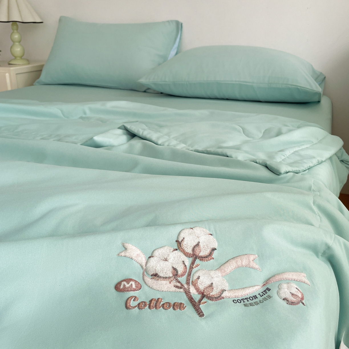 91家纺网 家纺一手货源 找家纺 易展家居 2026新款水洗棉新疆棉花夏被-棉花 棉花-青色