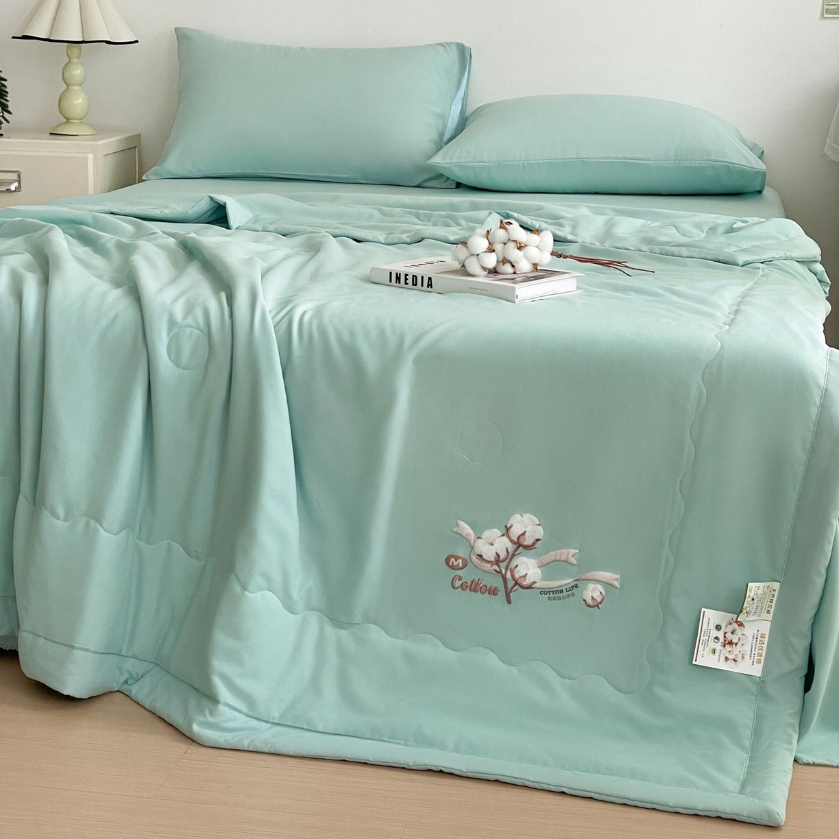 91家纺网 家纺一手货源 找家纺 易展家居 2026新款水洗棉新疆棉花夏被-棉花 棉花-青色