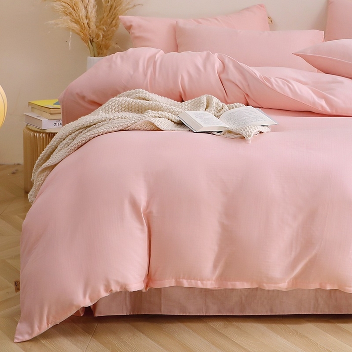 91家纺网 家纺一手货源 找家纺 晶缦家纺 2026新款纯棉纯色A类全棉双层纱四件套（水洗预处理）-觅琳系列 觅琳-暮云粉