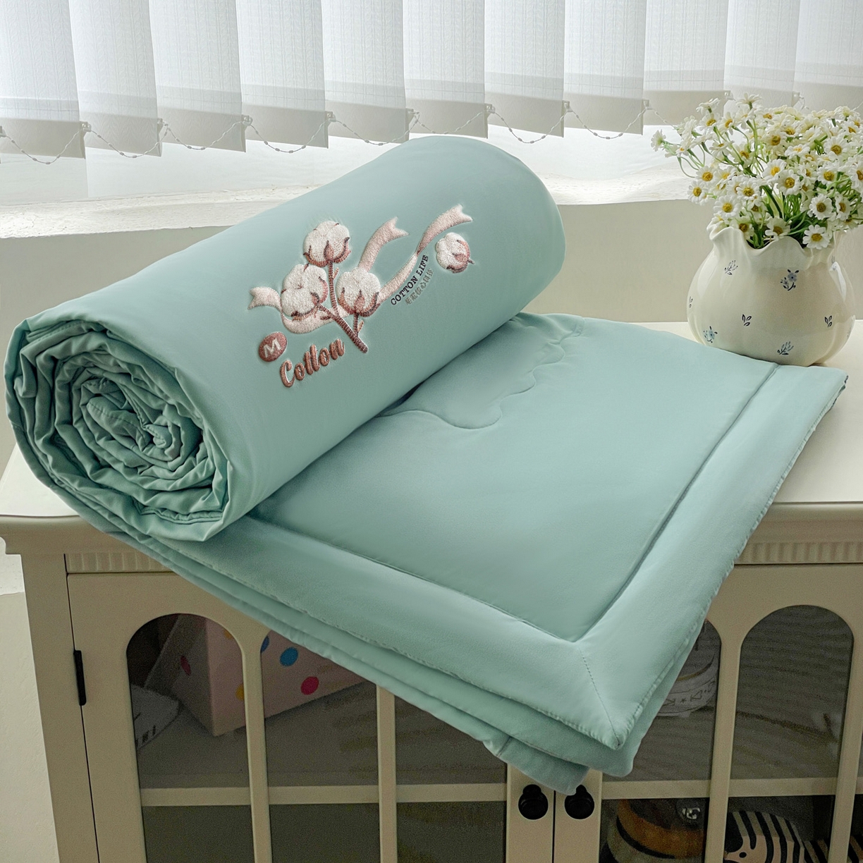 91家纺网 家纺一手货源 找家纺 易展家居 2026新款水洗棉新疆棉花夏被-棉花 棉花-青色