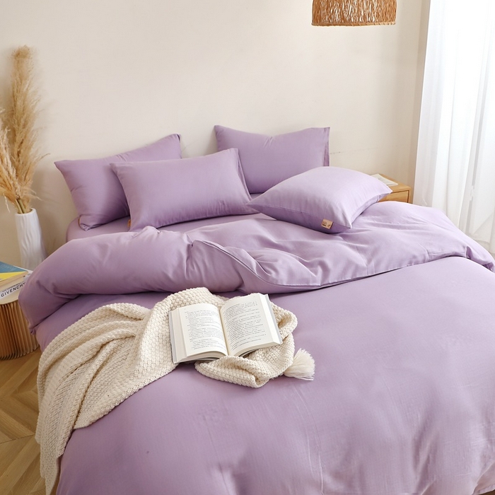 91家纺网 家纺一手货源 找家纺 晶缦家纺 2026新款纯棉纯色A类全棉双层纱四件套（水洗预处理）-觅琳系列 觅琳-木槿紫