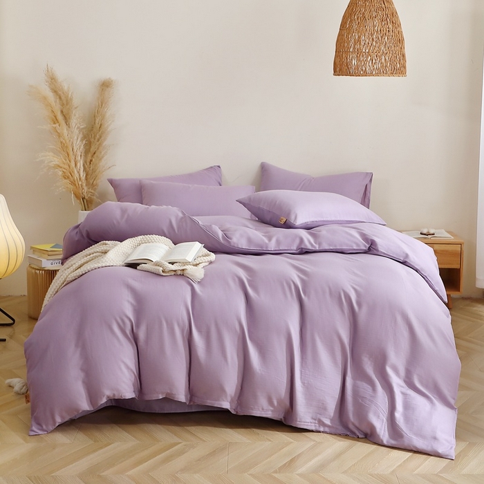 91家纺网 家纺一手货源 找家纺 晶缦家纺 2026新款纯棉纯色A类全棉双层纱四件套（水洗预处理）-觅琳系列 觅琳-木槿紫