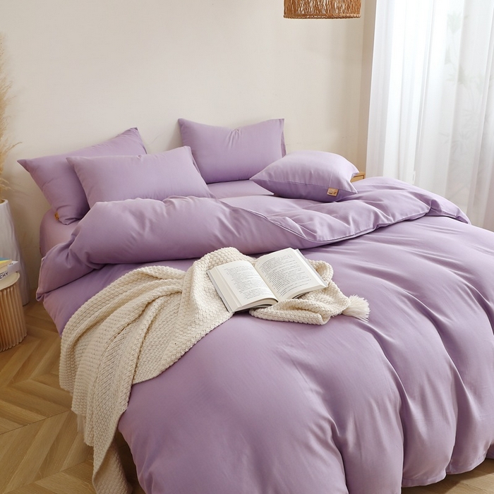 91家纺网 家纺一手货源 找家纺 晶缦家纺 2026新款纯棉纯色A类全棉双层纱四件套（水洗预处理）-觅琳系列 觅琳-木槿紫