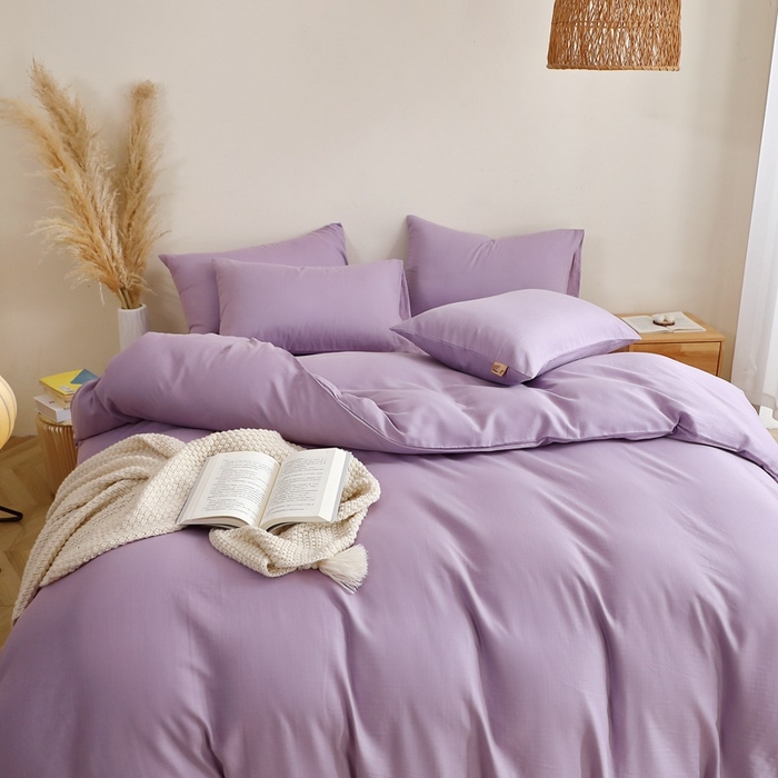 91家纺网 家纺一手货源 找家纺 晶缦家纺 2026新款纯棉纯色A类全棉双层纱四件套（水洗预处理）-觅琳系列 觅琳-木槿紫