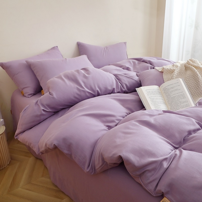 91家纺网 家纺一手货源 找家纺 晶缦家纺 2026新款纯棉纯色A类全棉双层纱四件套（水洗预处理）-觅琳系列 觅琳-木槿紫