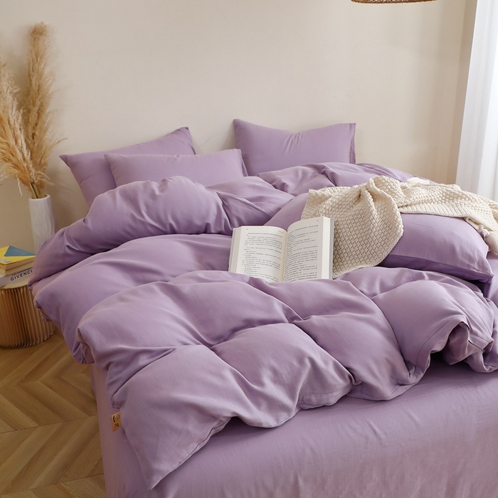 91家纺网 家纺一手货源 找家纺 晶缦家纺 2026新款纯棉纯色A类全棉双层纱四件套（水洗预处理）-觅琳系列 觅琳-木槿紫