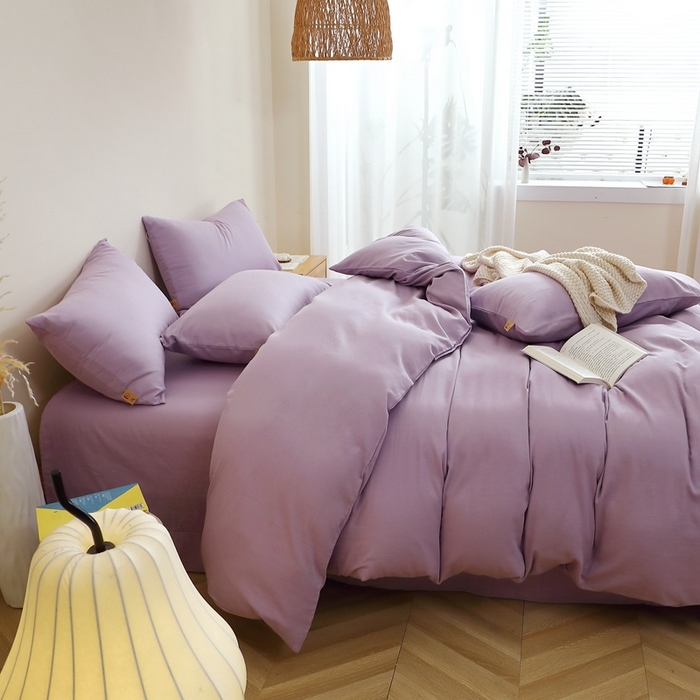 91家纺网 家纺一手货源 找家纺 晶缦家纺 2026新款纯棉纯色A类全棉双层纱四件套（水洗预处理）-觅琳系列 觅琳-木槿紫