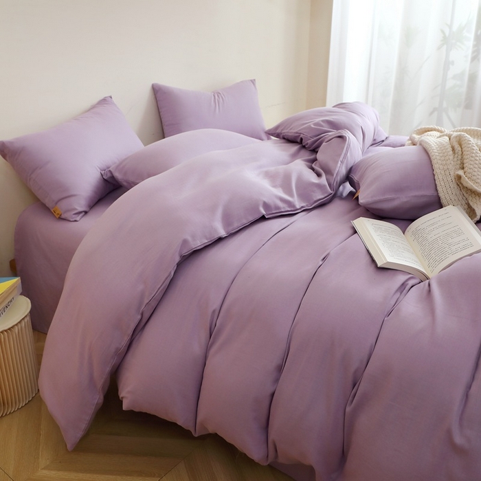 91家纺网 家纺一手货源 找家纺 晶缦家纺 2026新款纯棉纯色A类全棉双层纱四件套（水洗预处理）-觅琳系列 觅琳-木槿紫