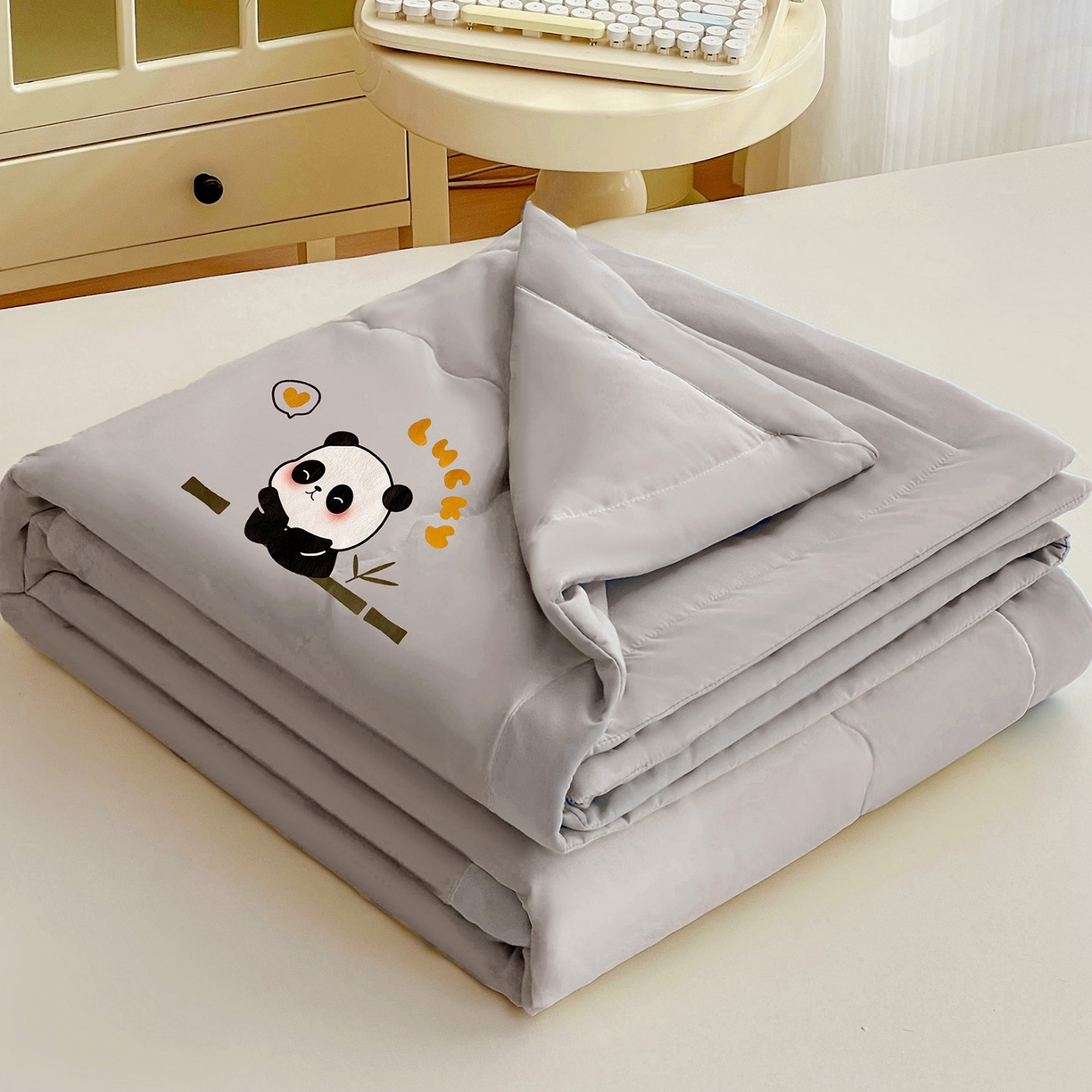 易展家居 2026新款水洗棉新疆棉花夏被-熊猫 能猫-浅灰