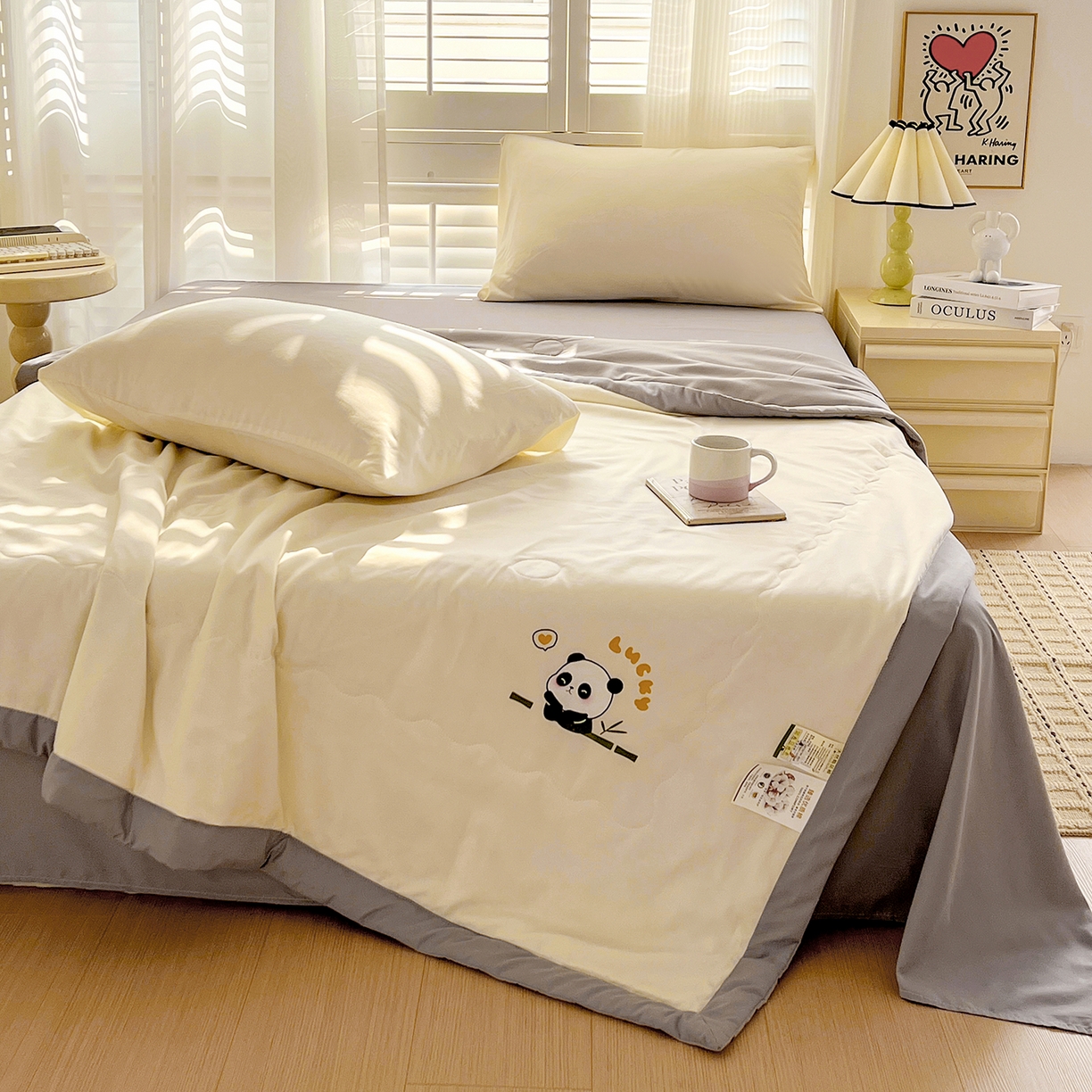 91家纺网 家纺一手货源 找家纺 （总）易展家居 2026新款水洗棉新疆棉花夏被-熊猫