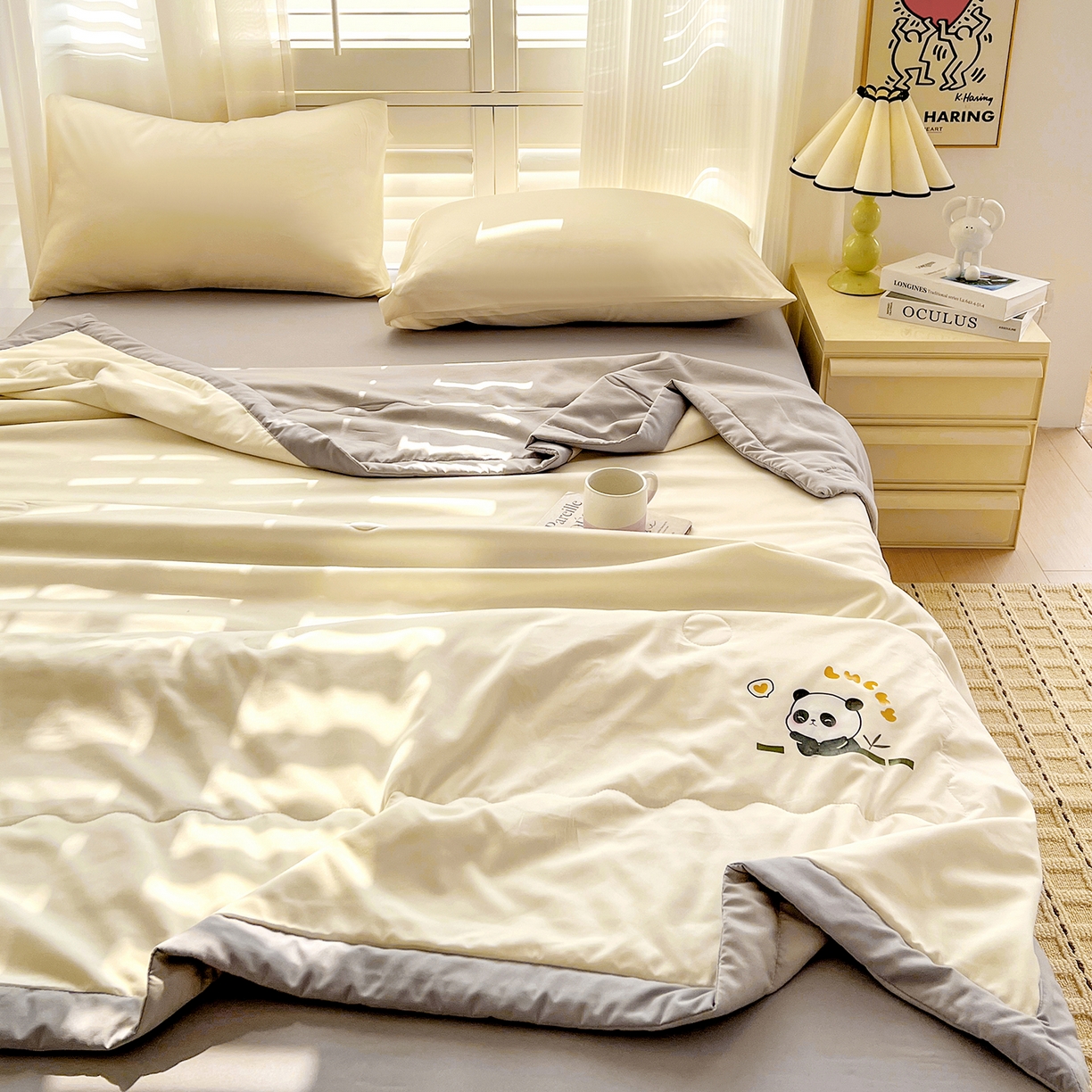 91家纺网 家纺一手货源 找家纺 （总）易展家居 2026新款水洗棉新疆棉花夏被-熊猫