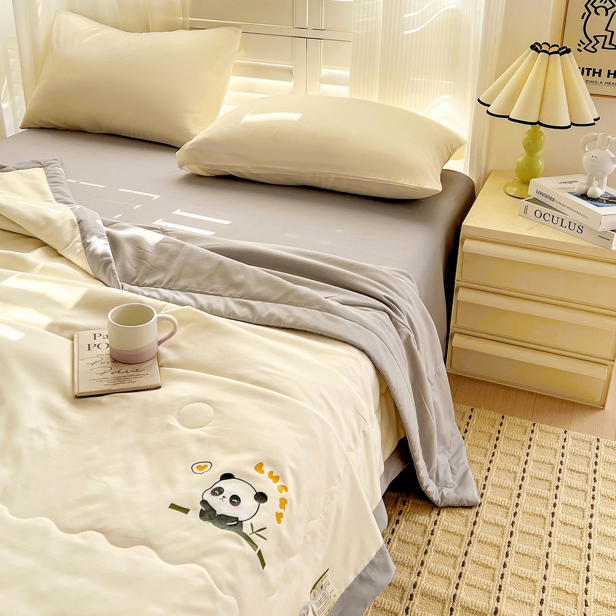 91家纺网 家纺一手货源 找家纺 （总）易展家居 2026新款水洗棉新疆棉花夏被-熊猫