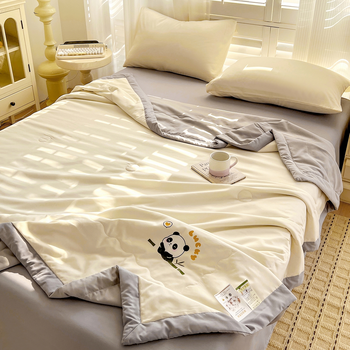 91家纺网 家纺一手货源 找家纺 （总）易展家居 2026新款水洗棉新疆棉花夏被-熊猫