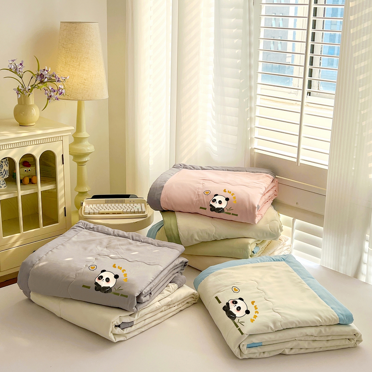 易展家居 2026新款水洗棉新疆棉花夏被-熊猫 组合图