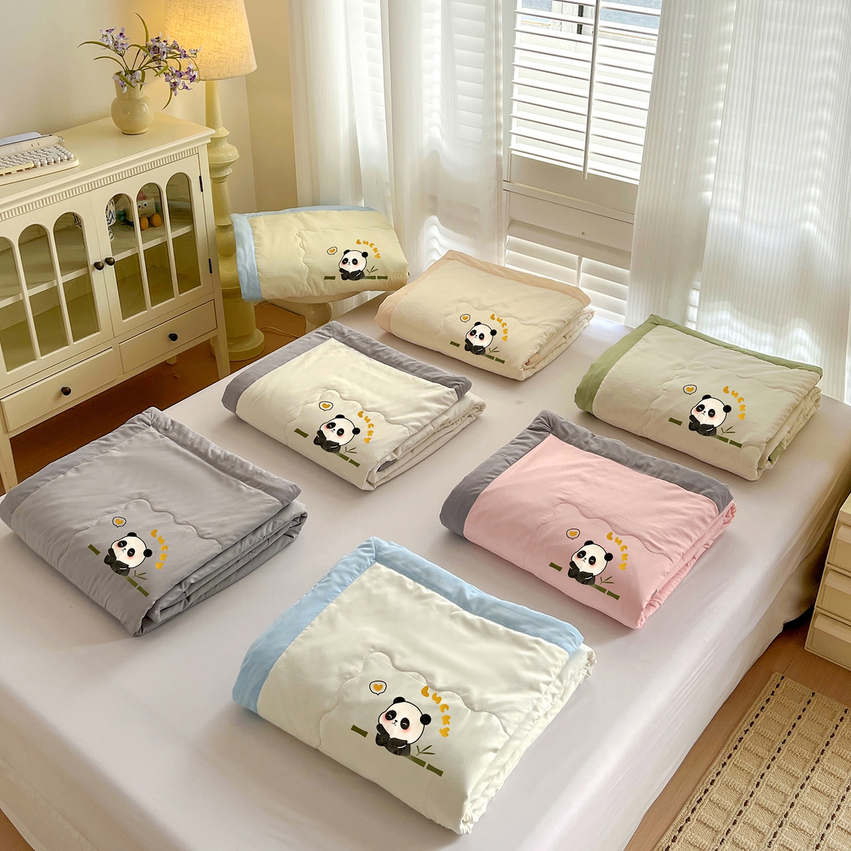 91家纺网 家纺一手货源 找家纺 易展家居 2026新款水洗棉新疆棉花夏被-熊猫 组合图