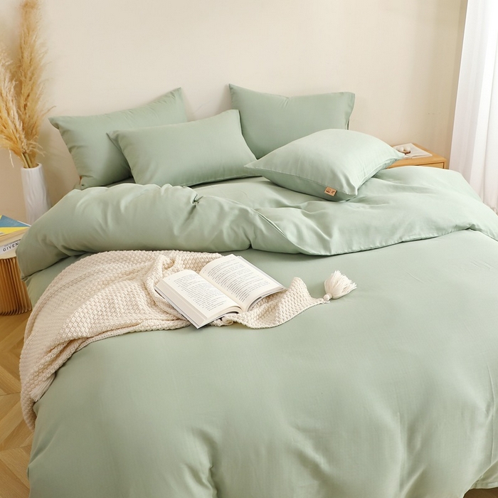 91家纺网 家纺一手货源 找家纺 晶缦家纺 2026新款纯棉纯色A类全棉双层纱四件套（水洗预处理）-觅琳系列 觅琳-嫩荷绿