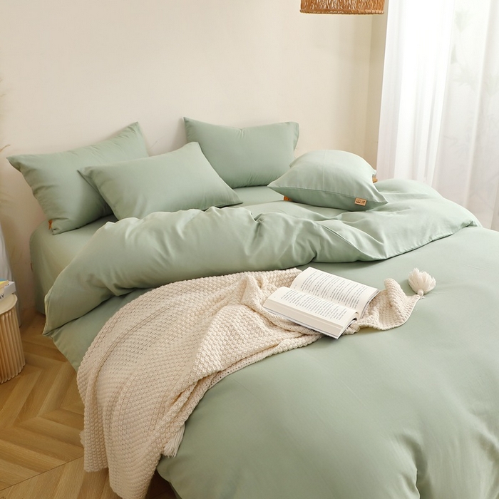 91家纺网 家纺一手货源 找家纺 晶缦家纺 2026新款纯棉纯色A类全棉双层纱四件套（水洗预处理）-觅琳系列 觅琳-嫩荷绿