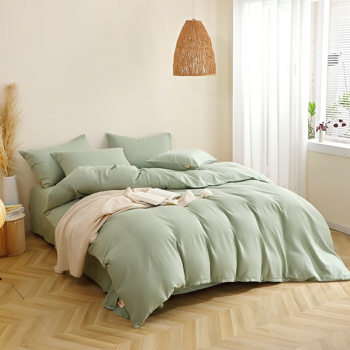 91家纺网 家纺一手货源 找家纺 晶缦家纺 2026新款纯棉纯色A类全棉双层纱四件套（水洗预处理）-觅琳系列 觅琳-嫩荷绿