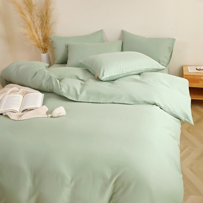 91家纺网 家纺一手货源 找家纺 晶缦家纺 2026新款纯棉纯色A类全棉双层纱四件套（水洗预处理）-觅琳系列 觅琳-嫩荷绿