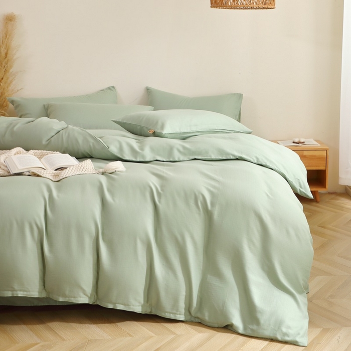 91家纺网 家纺一手货源 找家纺 晶缦家纺 2026新款纯棉纯色A类全棉双层纱四件套（水洗预处理）-觅琳系列 觅琳-嫩荷绿