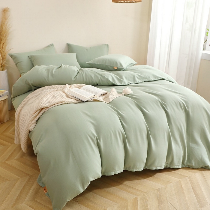 91家纺网 家纺一手货源 找家纺 晶缦家纺 2026新款纯棉纯色A类全棉双层纱四件套（水洗预处理）-觅琳系列 觅琳-嫩荷绿