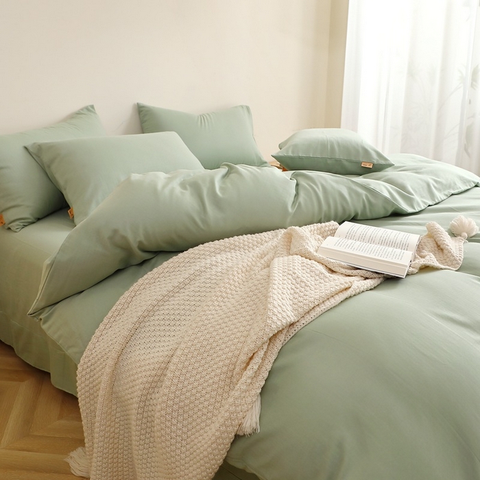 91家纺网 家纺一手货源 找家纺 晶缦家纺 2026新款纯棉纯色A类全棉双层纱四件套（水洗预处理）-觅琳系列 觅琳-嫩荷绿