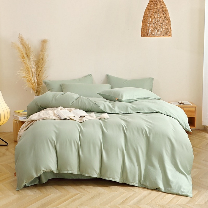 91家纺网 家纺一手货源 找家纺 晶缦家纺 2026新款纯棉纯色A类全棉双层纱四件套（水洗预处理）-觅琳系列 觅琳-嫩荷绿