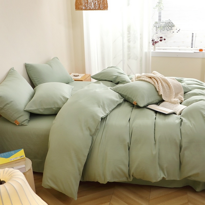 91家纺网 家纺一手货源 找家纺 晶缦家纺 2026新款纯棉纯色A类全棉双层纱四件套（水洗预处理）-觅琳系列 觅琳-嫩荷绿
