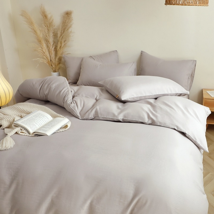 91家纺网 家纺一手货源 找家纺 晶缦家纺 2026新款纯棉纯色A类全棉双层纱四件套（水洗预处理）-觅琳系列 觅琳-暖藕灰