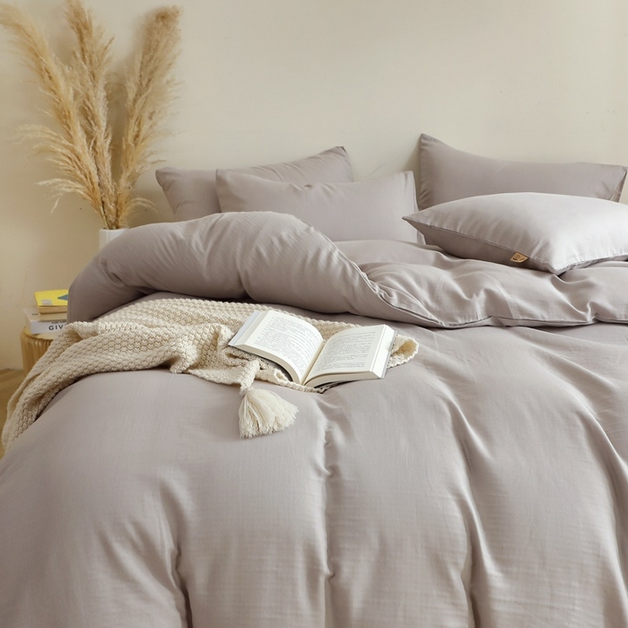 91家纺网 家纺一手货源 找家纺 晶缦家纺 2026新款纯棉纯色A类全棉双层纱四件套（水洗预处理）-觅琳系列 觅琳-暖藕灰