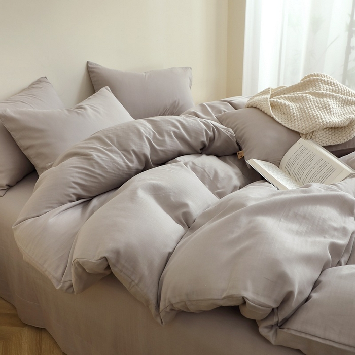 91家纺网 家纺一手货源 找家纺 晶缦家纺 2026新款纯棉纯色A类全棉双层纱四件套（水洗预处理）-觅琳系列 觅琳-暖藕灰