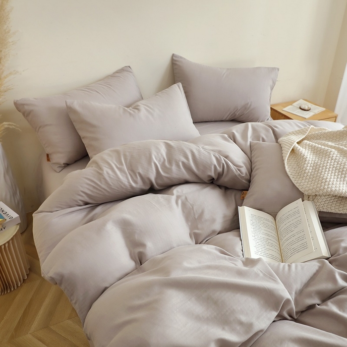 91家纺网 家纺一手货源 找家纺 晶缦家纺 2026新款纯棉纯色A类全棉双层纱四件套（水洗预处理）-觅琳系列 觅琳-暖藕灰