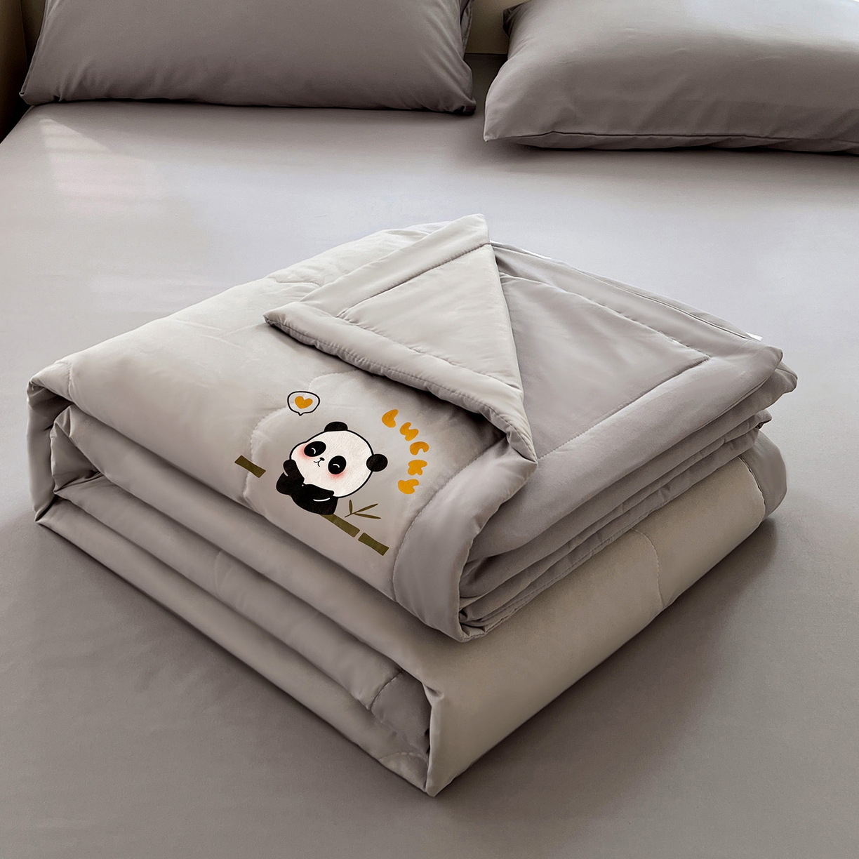 易展家居 2026新款水洗棉大豆纤维夏被-无染+熊猫 熊猫-轻银灰