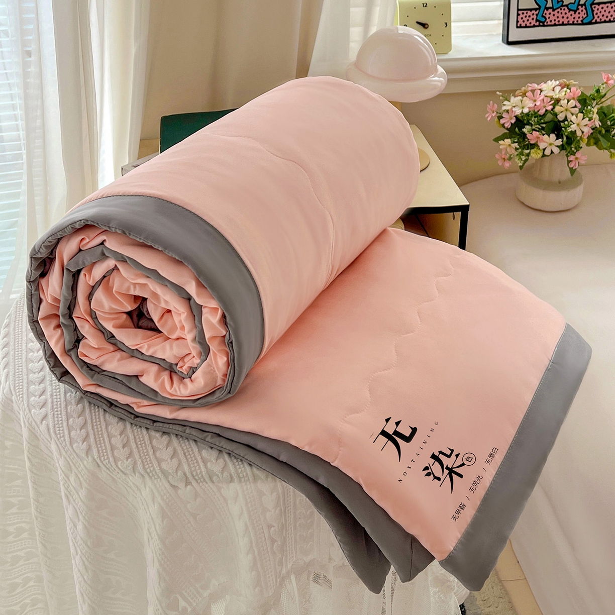 91家纺网 家纺一手货源 找家纺 易展家居 2026新款水洗棉大豆纤维夏被-无染+熊猫 主图