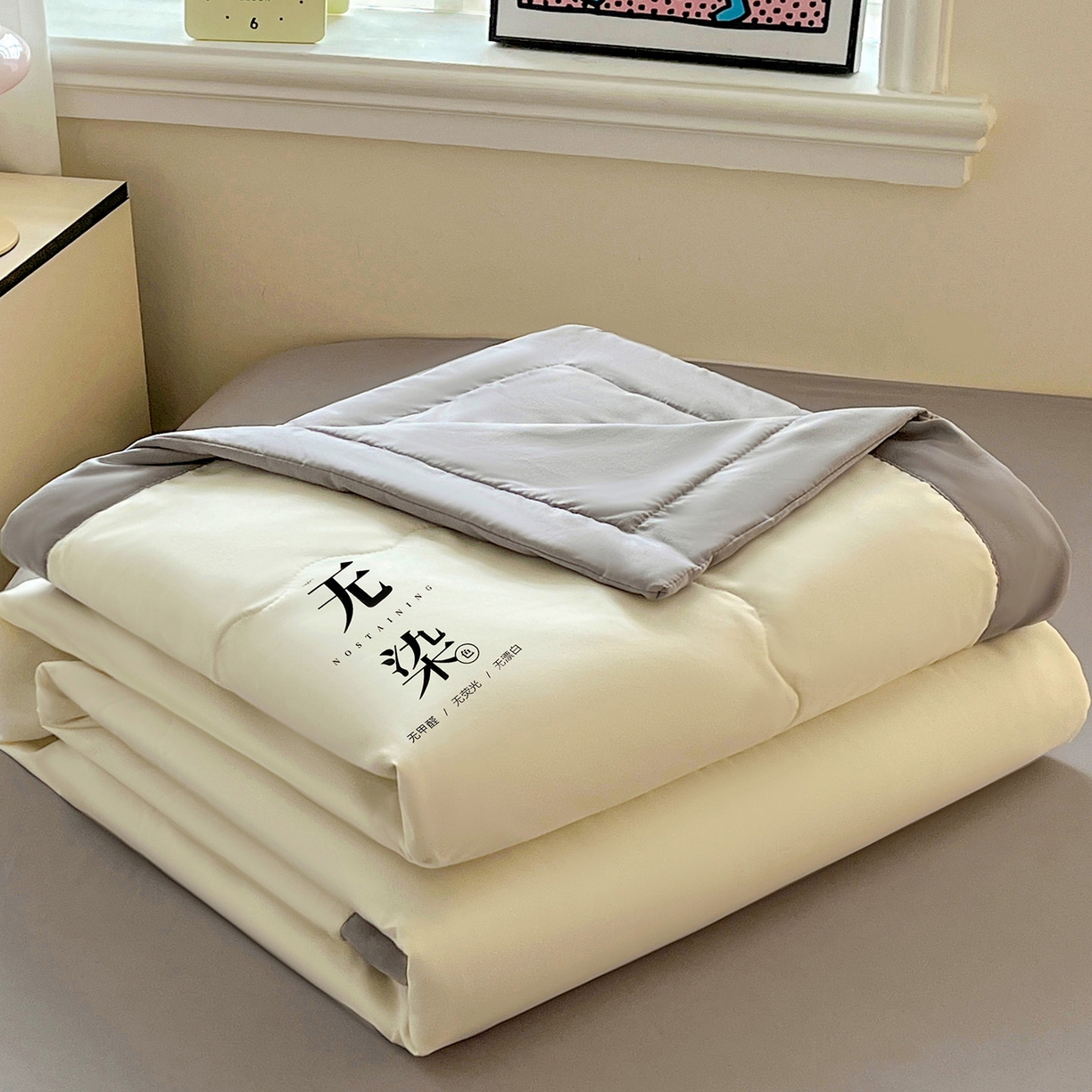 91家纺网 家纺一手货源 找家纺 易展家居 2026新款水洗棉大豆纤维夏被-无染+熊猫 主图